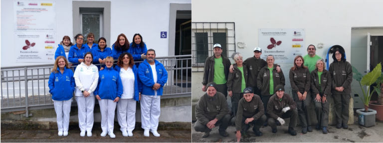 Alumnado trabajador de la especialidad de Atención sociosanitaria a personas dependientes en instituciones sociales y al de la especialidad de Actividades auxiliares en viveros, jardines y centros de jardinería, respectivamente.